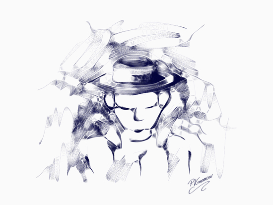 Mann mit Hut - digitale Zeichnung mit Harmony - Mr.doob